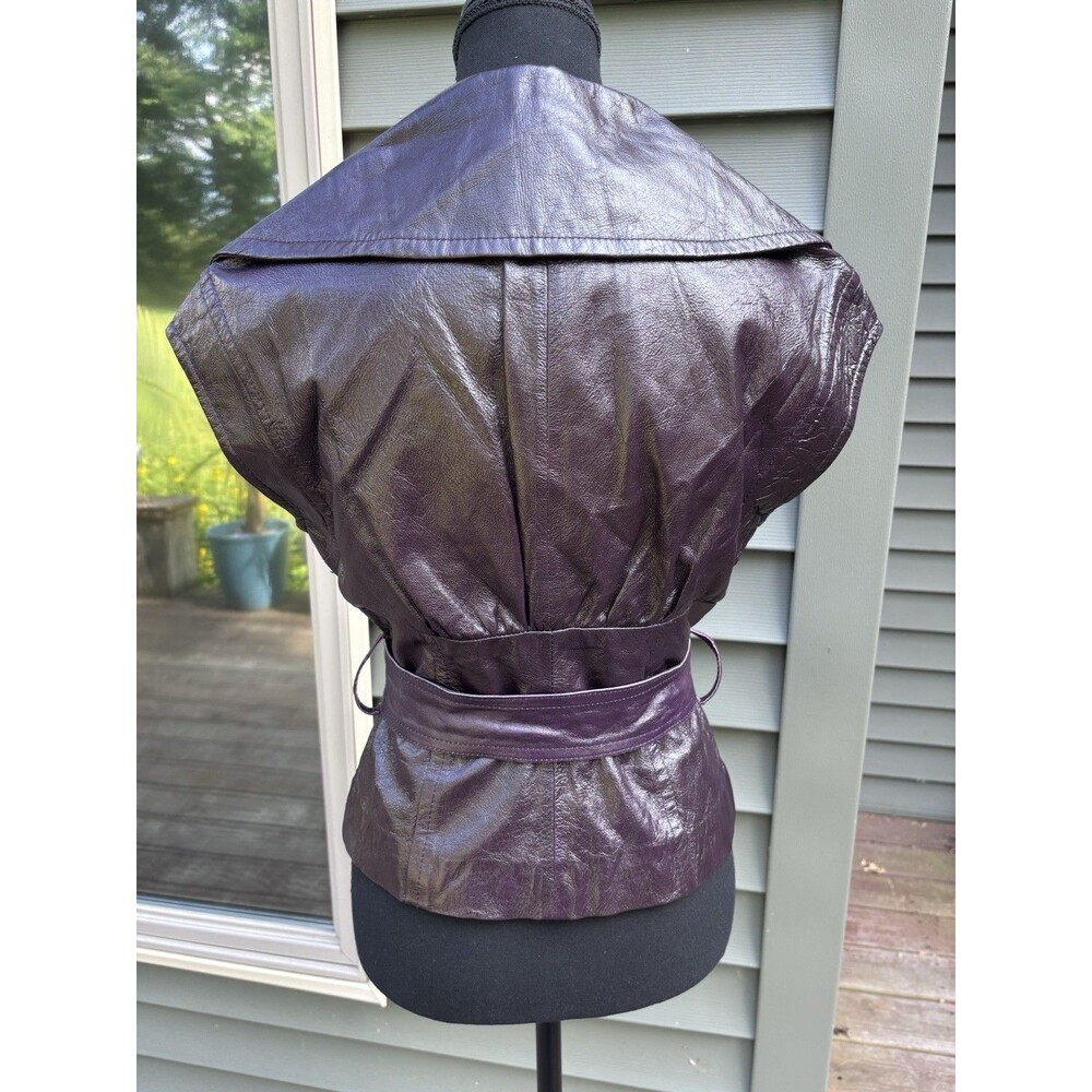 Arden B Y2K 100% Leather Eggplant Purple Corset Vest Medium Belted Cap Sleeve EC - Picture 3 of 9
